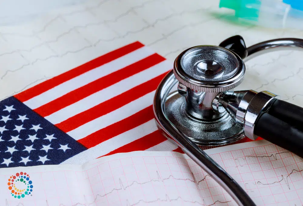 Stethoscope sitting on American flag